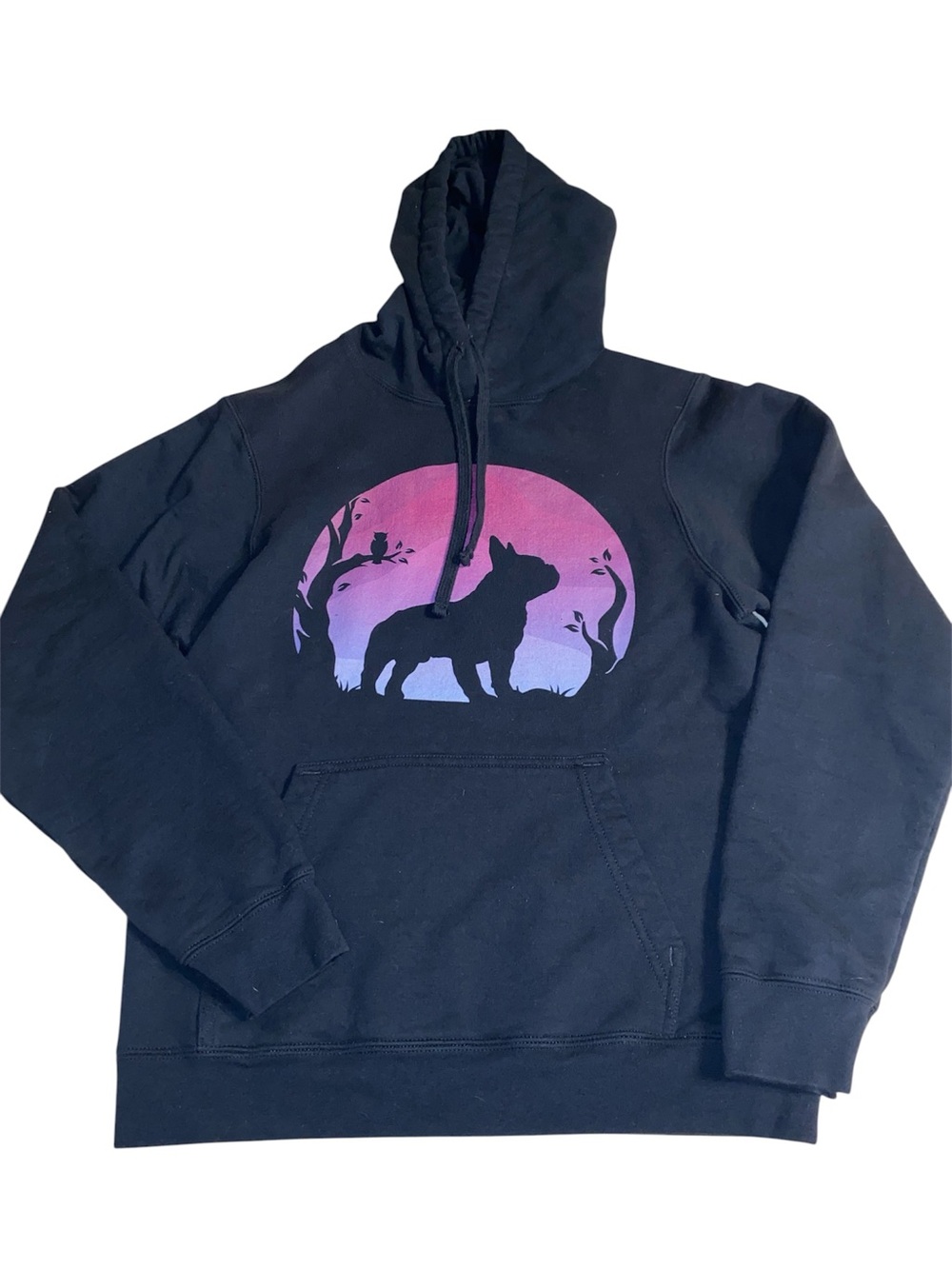 Port & Company French Bulldog Sunset Owl Frenchie Hoodie Small Unisex Mens